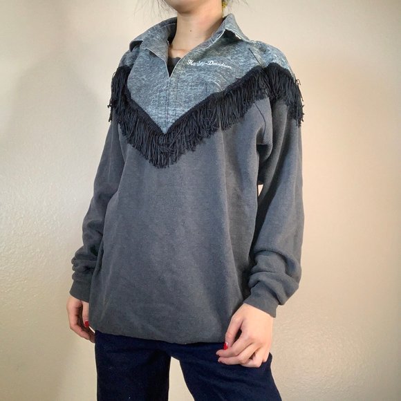 Vintage Patchwork Fringe Sweatshirt - Picture 1 of 5